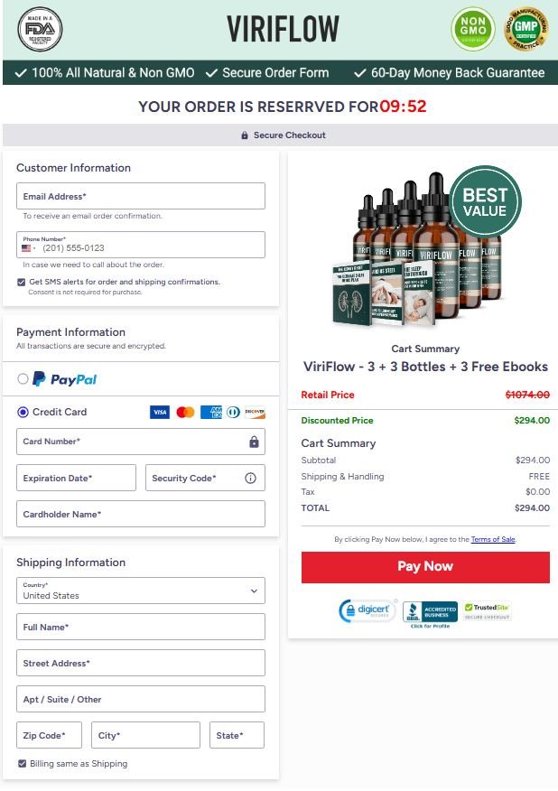 protected ViriFlow order page with secure encrypted checkout system